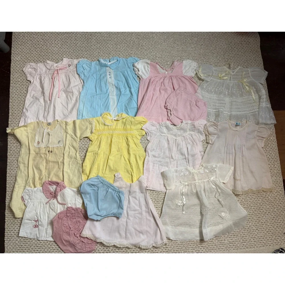Vintage Baby Girl Lot Carters Smocked Lace Embroidered Dresses Bloomers 50's